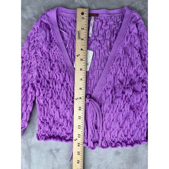 Free People Scrunchy Shrug Purple Long Sleeve Cropped Tie Front Cardigan Size XS - Picture 9 of 14